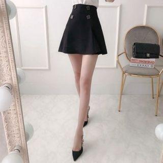 Buttoned Flared Godet Miniskirt