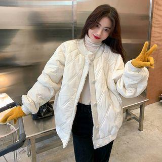 Round-neck Patterned Padded Jacket Almond - One Size