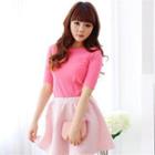 Elbow-sleeve Ribbed Top