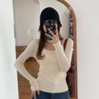 Long-sleeve Cut-out Ribbed Knit Top