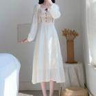Long-sleeve Flower Detail Midi A-line Dress