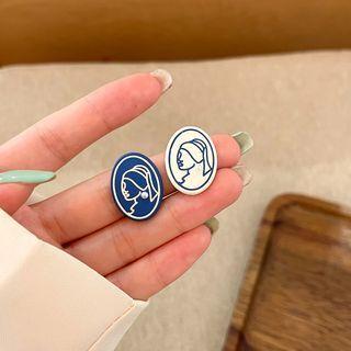 Print Oval Asymmetrical Alloy Earring 1 Pair - Blue - One Size