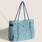 Dog Embroidered Faux Shearling Tote Bag