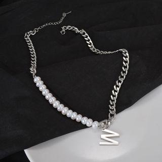 Letter Pendant Beaded Chain Necklace Silver - One Size