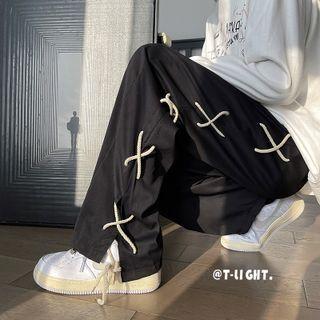Lace-up Straight Leg Pants / Long-sleeve T-shirt / Set