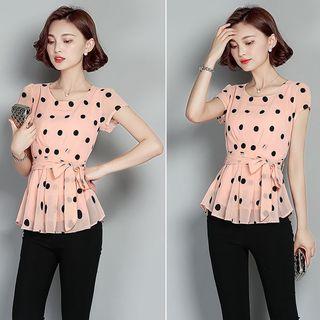 Short-sleeve Dotted Peplum Top