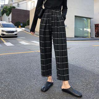 Elastic Waist Plaid Wide Leg Pants