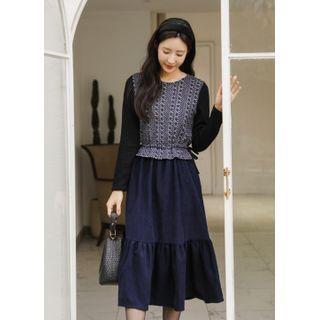 Tie-side Pattern-panel Long Dress