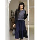 Tie-side Pattern-panel Long Dress