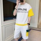 Set: Elbow-sleeve Paneled T-shirt + Shorts
