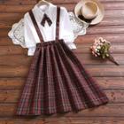 Inset Shirt Gingham Dress With Bow Tie