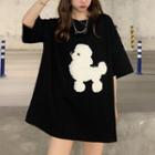Elbow-sleeve Dog Detail T-shirt