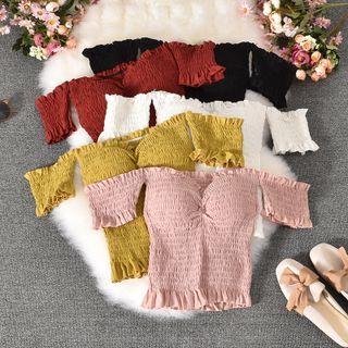 Off-shoulder Padded Shirred Top