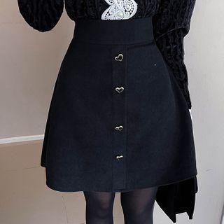 Heart-buttoned A-line Miniskirt