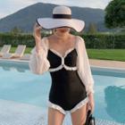 Puff-sleeve Two Tone Swimsuit