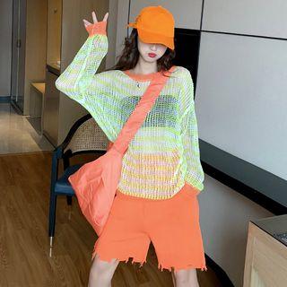 Long-sleeve Open Knit Top Top - One Size
