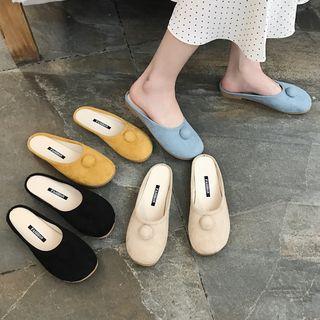 Faux Suede Button Accent Mules