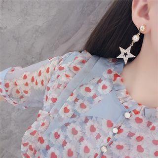 Faux Pearl Star Rhinestone Asymmetrical Dangle Earring 1 Pair - A - 925 Silver - Gold - One Size