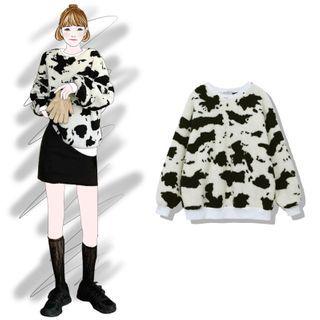 Cow Print Sweatshirt White - One Size