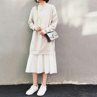 Mock Two-piece Oversize Long-sleeve Dress