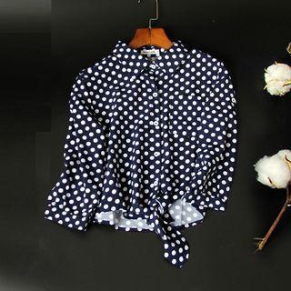 3/4-sleeve Polka Dot Front Knot Shirt
