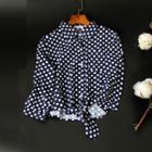3/4-sleeve Polka Dot Front Knot Shirt