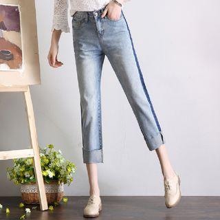 Cropped Color-block Straight Leg Jeans