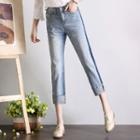Cropped Color-block Straight Leg Jeans
