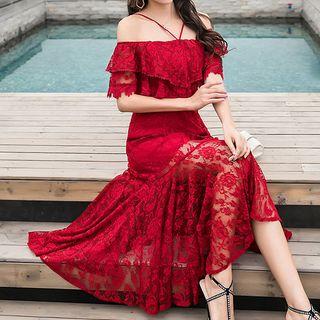 Cold Shoulder Midi Lace Dress