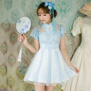 Lace Short-sleeve Chiffon Dress