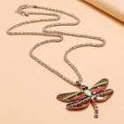 Enamel Dragonfly Pendant Rhinestone Necklace As Shown In Figure - One Size