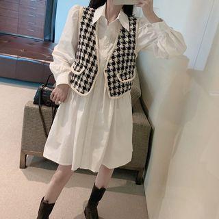 Houndstooth Vest / Plain Shirt Dress
