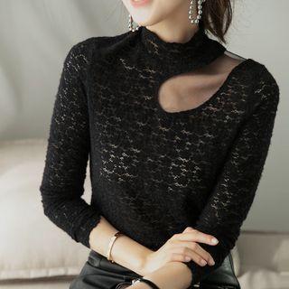 Mock-neck Lace Cutout Top
