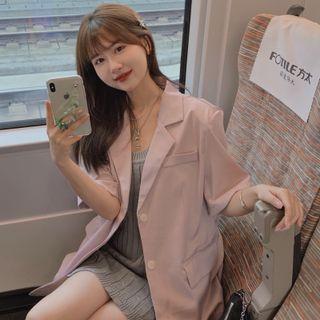 Elbow-sleeve Single-breasted Blazer / Sleeveless Knit Mini Dress