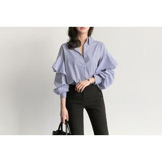 Ruffled-trim Striped Shirt