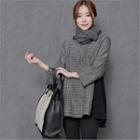 Contrast-panel Tweed A-line Blouse Black - One Size