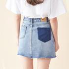 Contrast Pocket Denim A-line Skirt