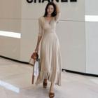 Long-sleeve V-neck Cross Maxi A-line Dress