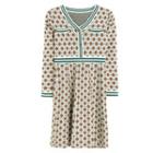 Long-sleeve Jacquard Knit Mini A-line Dress Coffee - One Size