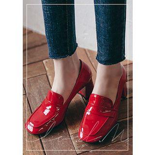 Square-toe Block-heel Patent Pumps