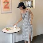 Spaghetti Strap Leopard Print A-line Dress White - One Size
