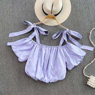 Plain Bow Strap Crop Blouse