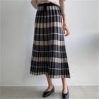 Plaid Knit Maxi Skirt Brown - One Size