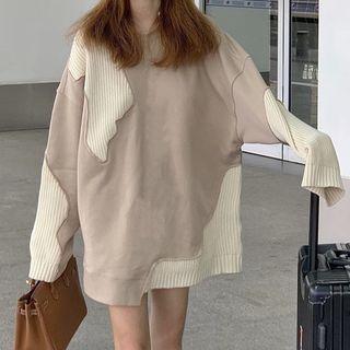Ribbed Knit Panel Oversized Sweatshirt Beige & Almond - One Size