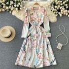 Round-neck Flower Print Long-sleeve Dress