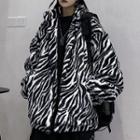 Padded Zebra Print Furry Zip Jacket
