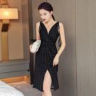 Sleeveless Checked Twist-front A-line Dress