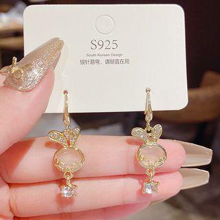 Rabbit Cat Eye Stone Rhinestone Dangle Earring E0440 - 1 Pair - Gold - One Size