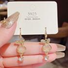 Rabbit Cat Eye Stone Rhinestone Dangle Earring E0440 - 1 Pair - Gold - One Size