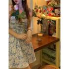 Spaghetti Strap Floral Mini A-line Dress Blue Floral - White - One Size